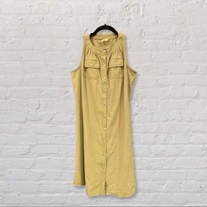 Athleta shaper shirt dress, size 4, olive green, snap front